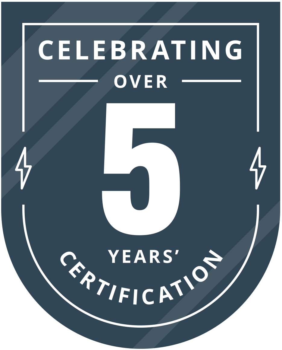 Celebrating over 5 years certification